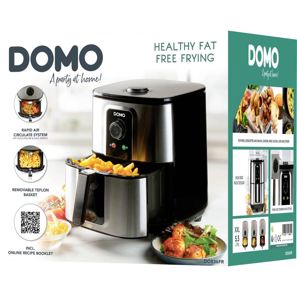 DOMO DO536FR Friggitrice ad aria calda Custodia Cool-Touch, Protezione da surriscaldamento, Funzione timer, Spia lumino