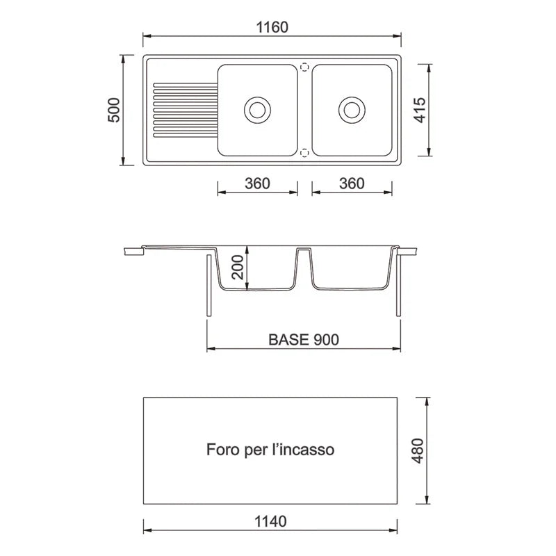 Lavello TELMA- FT11620 BLACK MATT- base da 90cm