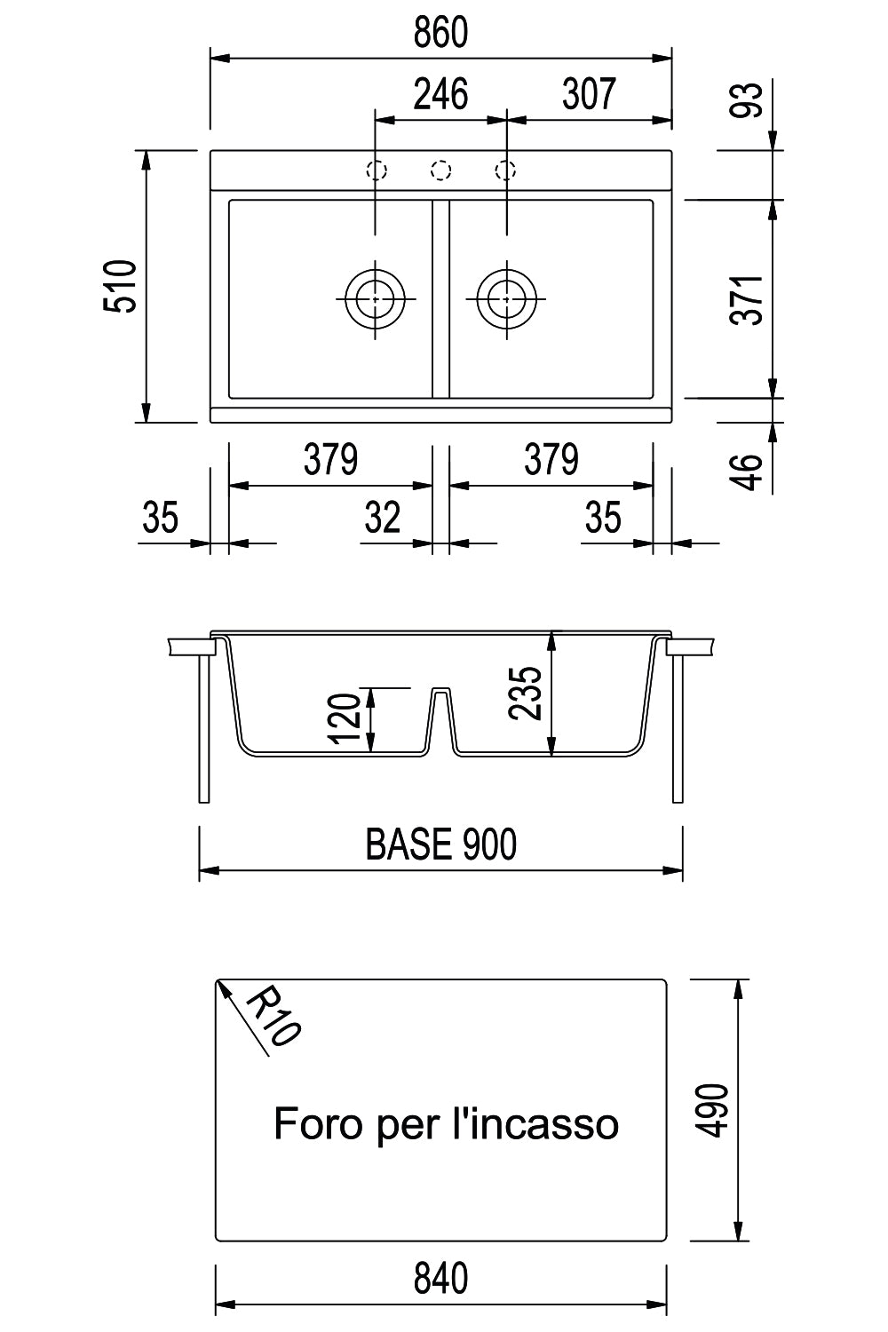 Lavello TELMA- LX8620S BIANCO LATTE - base 90cm